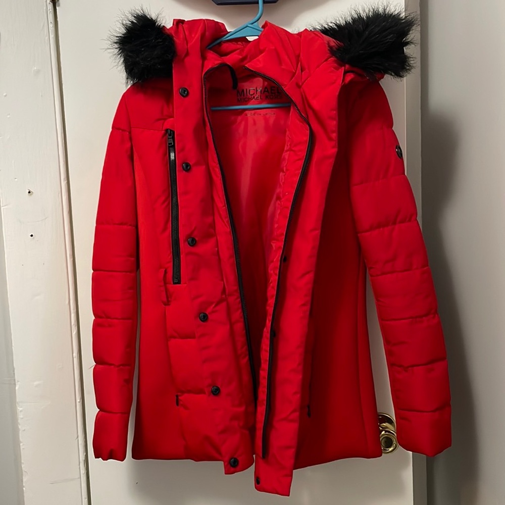 MICHAEL KORS Womens Bright Red Puffer Jacket, Size XS